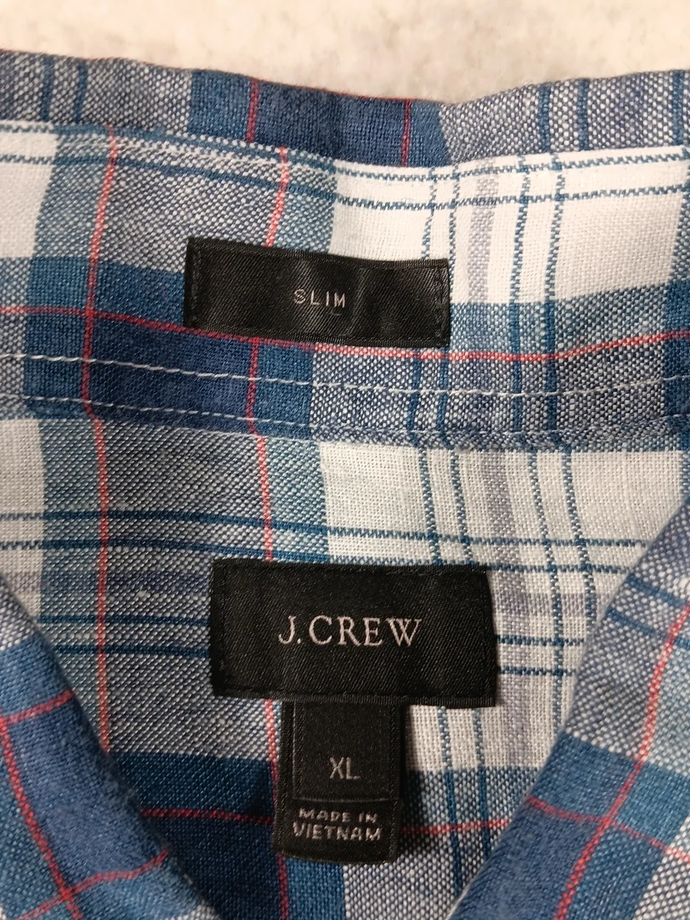 J Crew Shirt Mens XL Blue Baird McNutt Linen Irish Linen Chambray Plaid Nautical